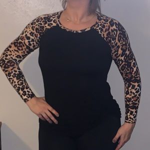 Black top with long sleeve cheetah print